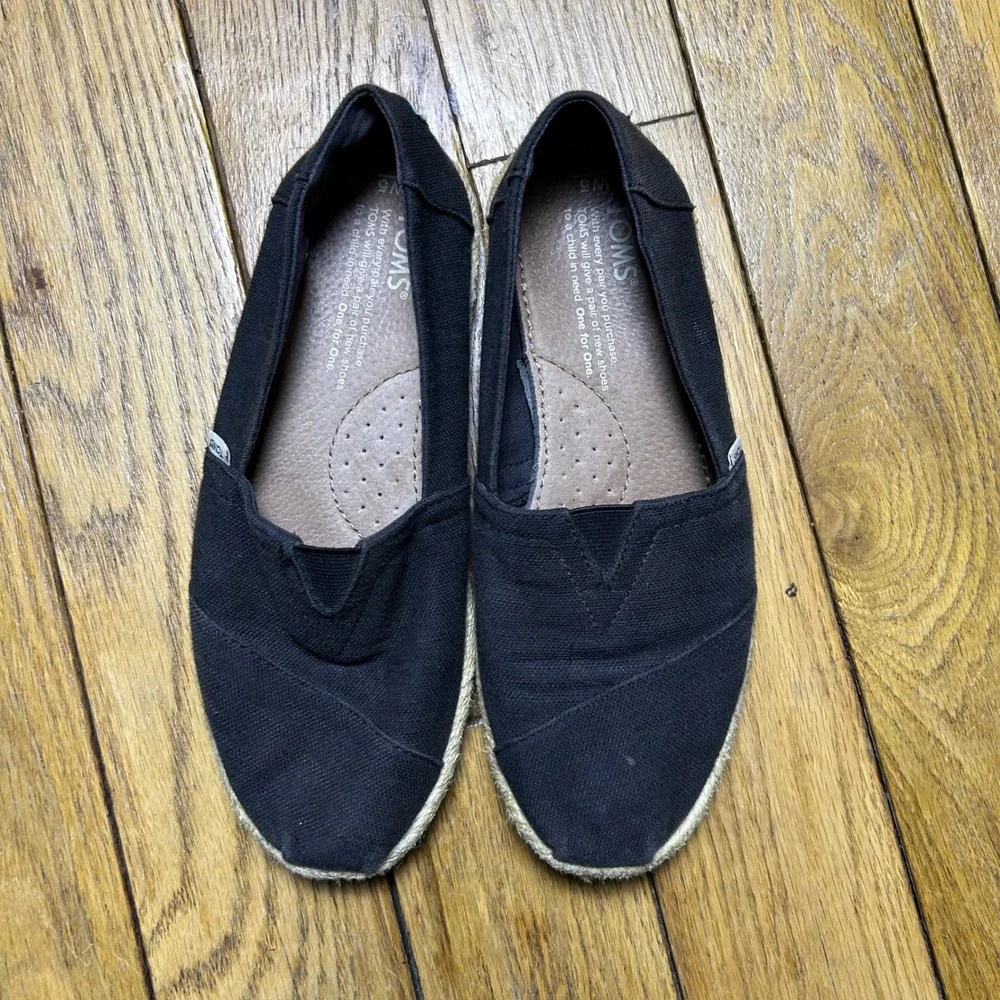 TOMS Alpargata Black Canvas Espadrille Slip On Flats Womens‎ 5